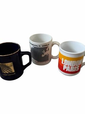 Vintage Lot 3 Continental Airlines Multi Logo Coffee Tea Mugs